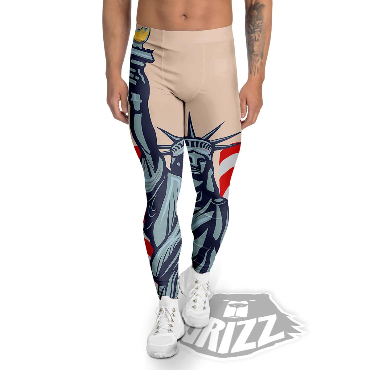 USA Flag Statue of Liberty Print Men's Leggings-grizzshop