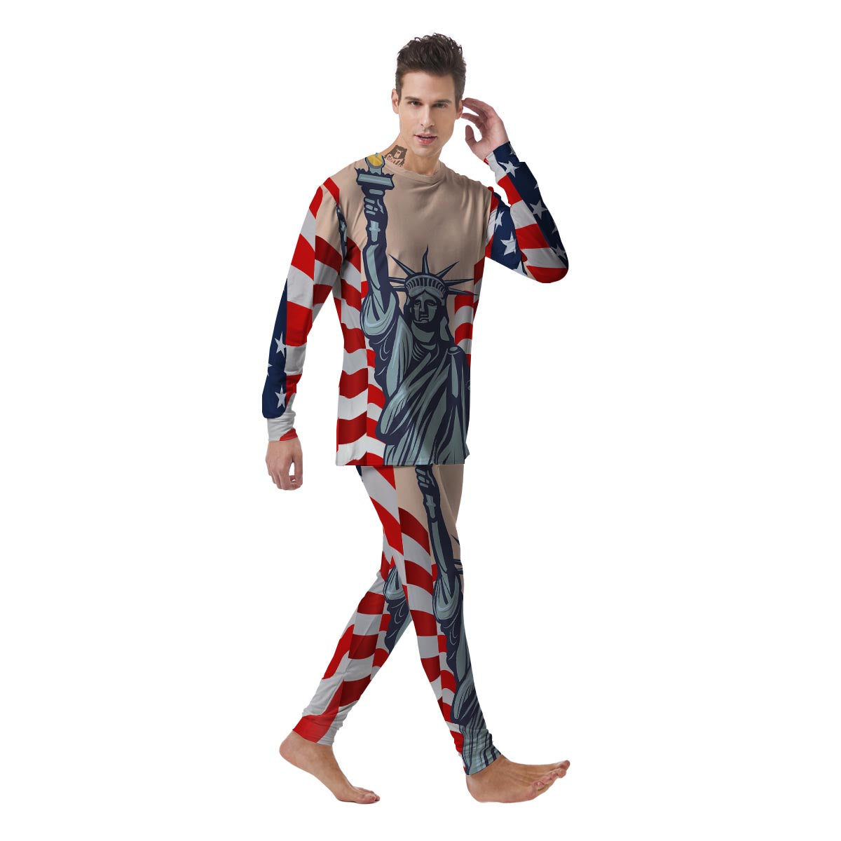 USA Flag Statue of Liberty Print Men's Pajamas-grizzshop