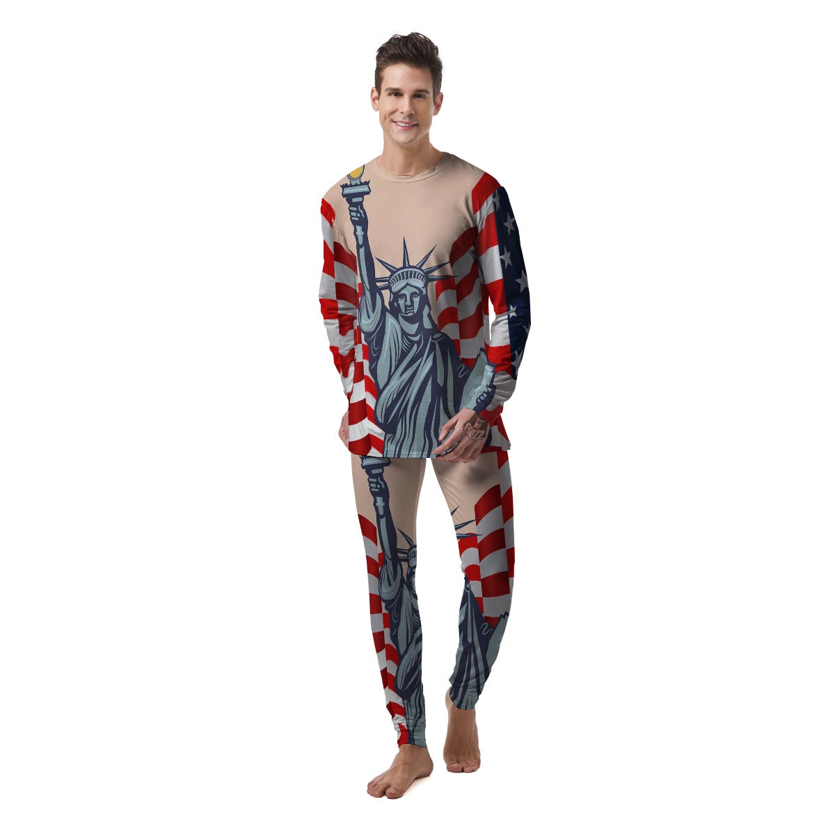 USA Flag Statue of Liberty Print Men's Pajamas-grizzshop