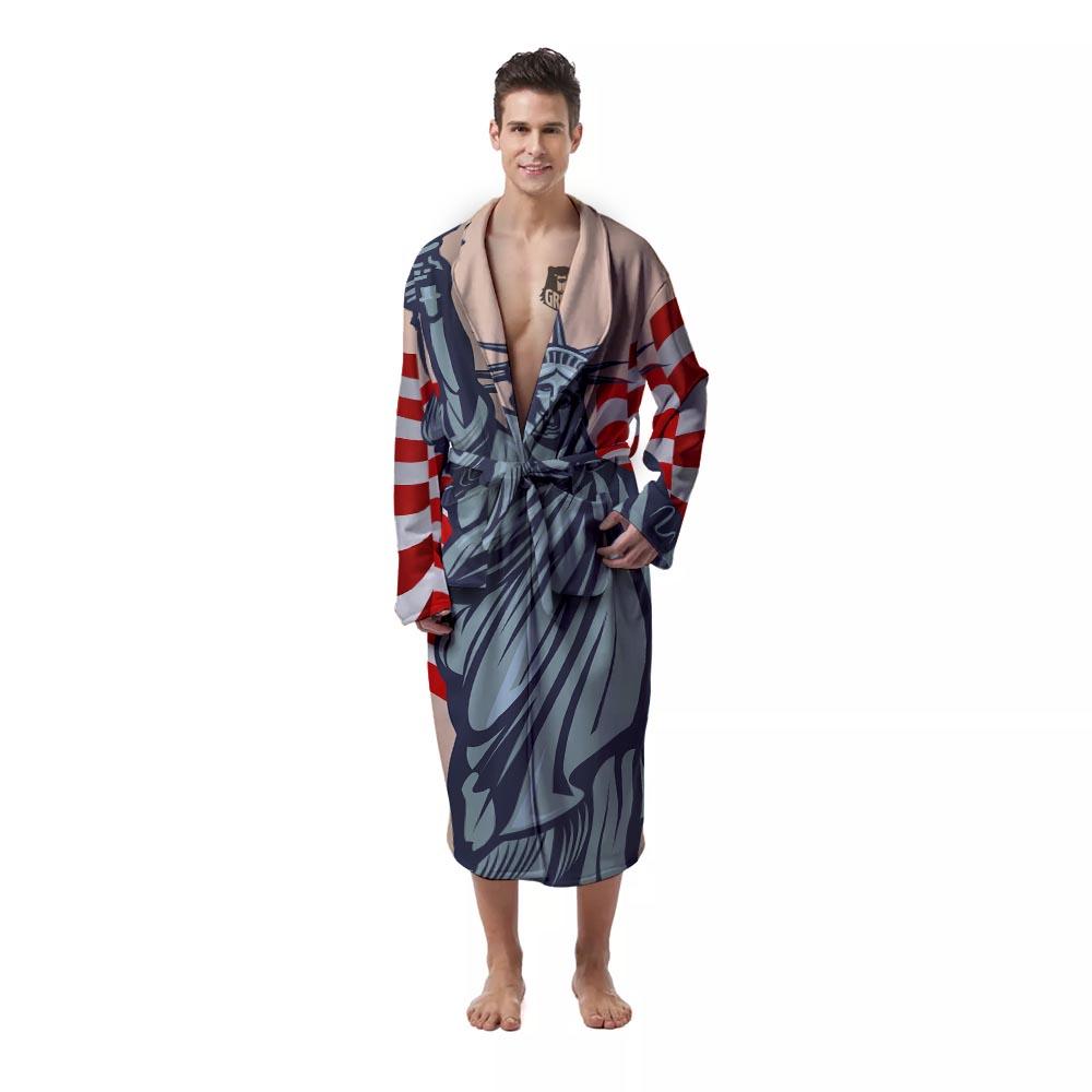USA Flag Statue of Liberty Print Men's Robe-grizzshop