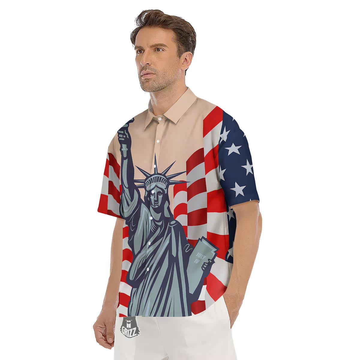 USA Flag Statue of Liberty Print Men's Short Sleeve Shirts-grizzshop