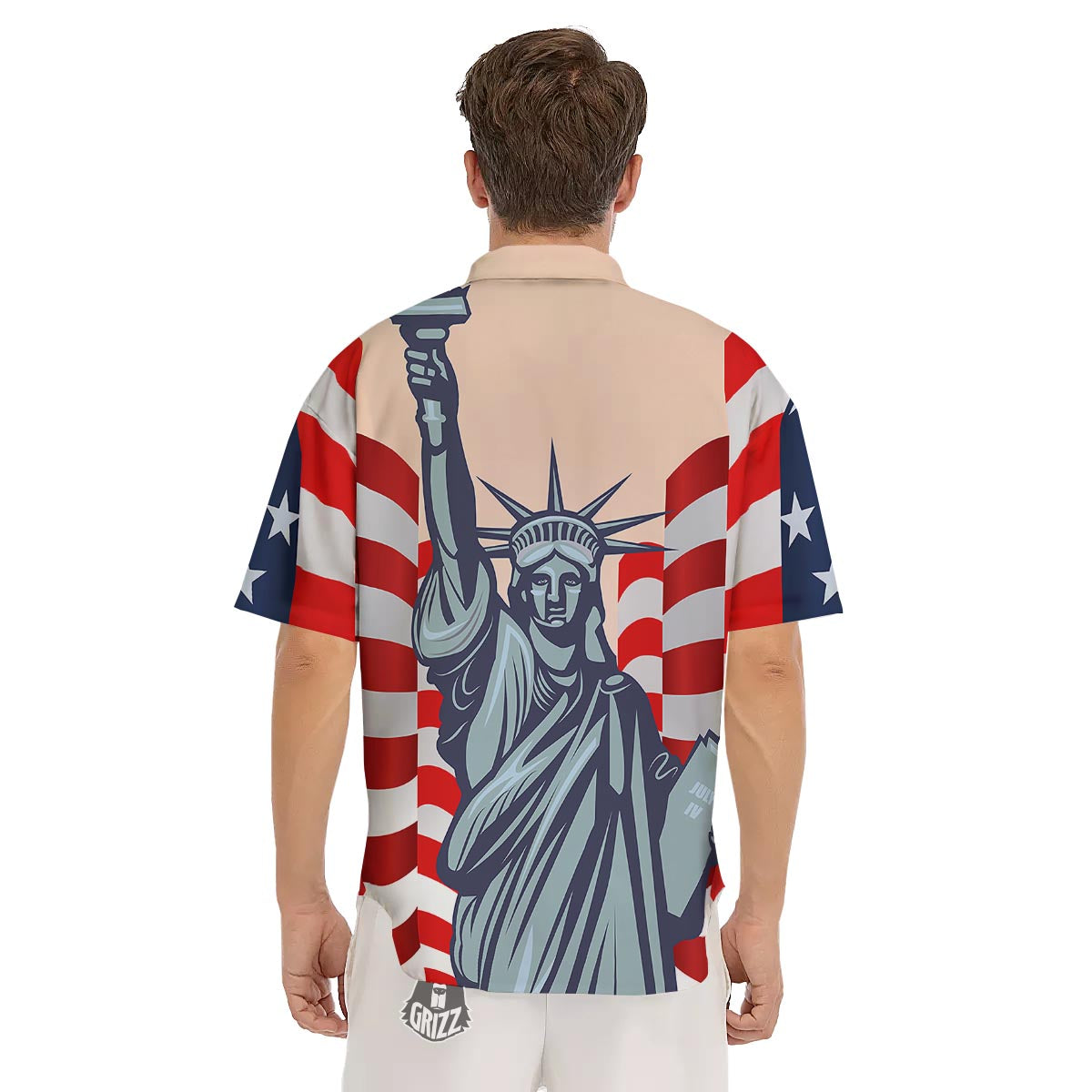 USA Flag Statue of Liberty Print Men's Short Sleeve Shirts-grizzshop