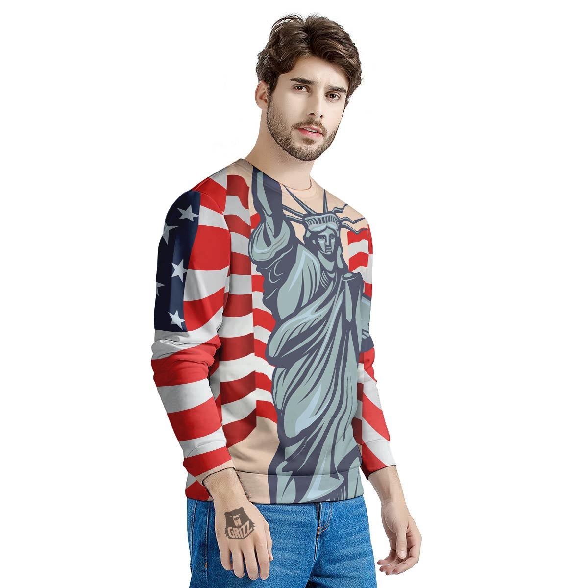 USA Flag Statue of Liberty Print Men's Sweatshirt-grizzshop