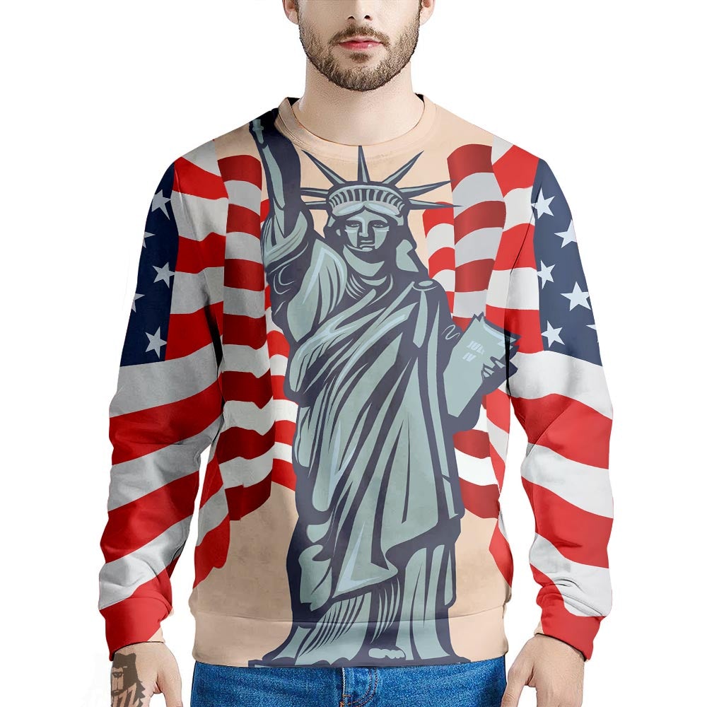 USA Flag Statue of Liberty Print Men's Sweatshirt-grizzshop