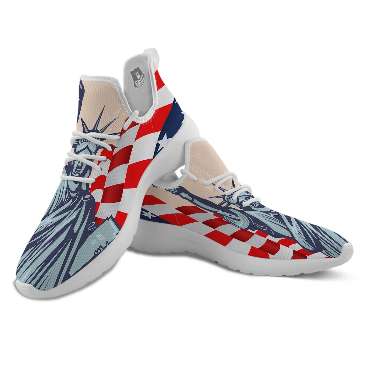 USA Flag Statue of Liberty Print White Athletic Shoes-grizzshop