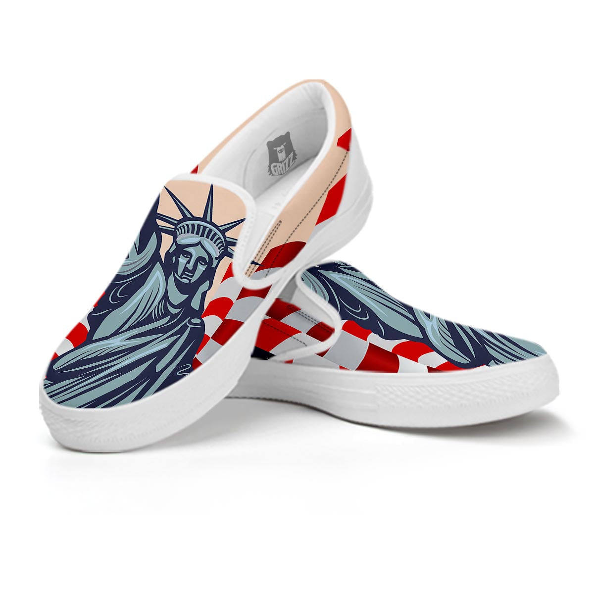 USA Flag Statue of Liberty Print White Slip On Shoes-grizzshop