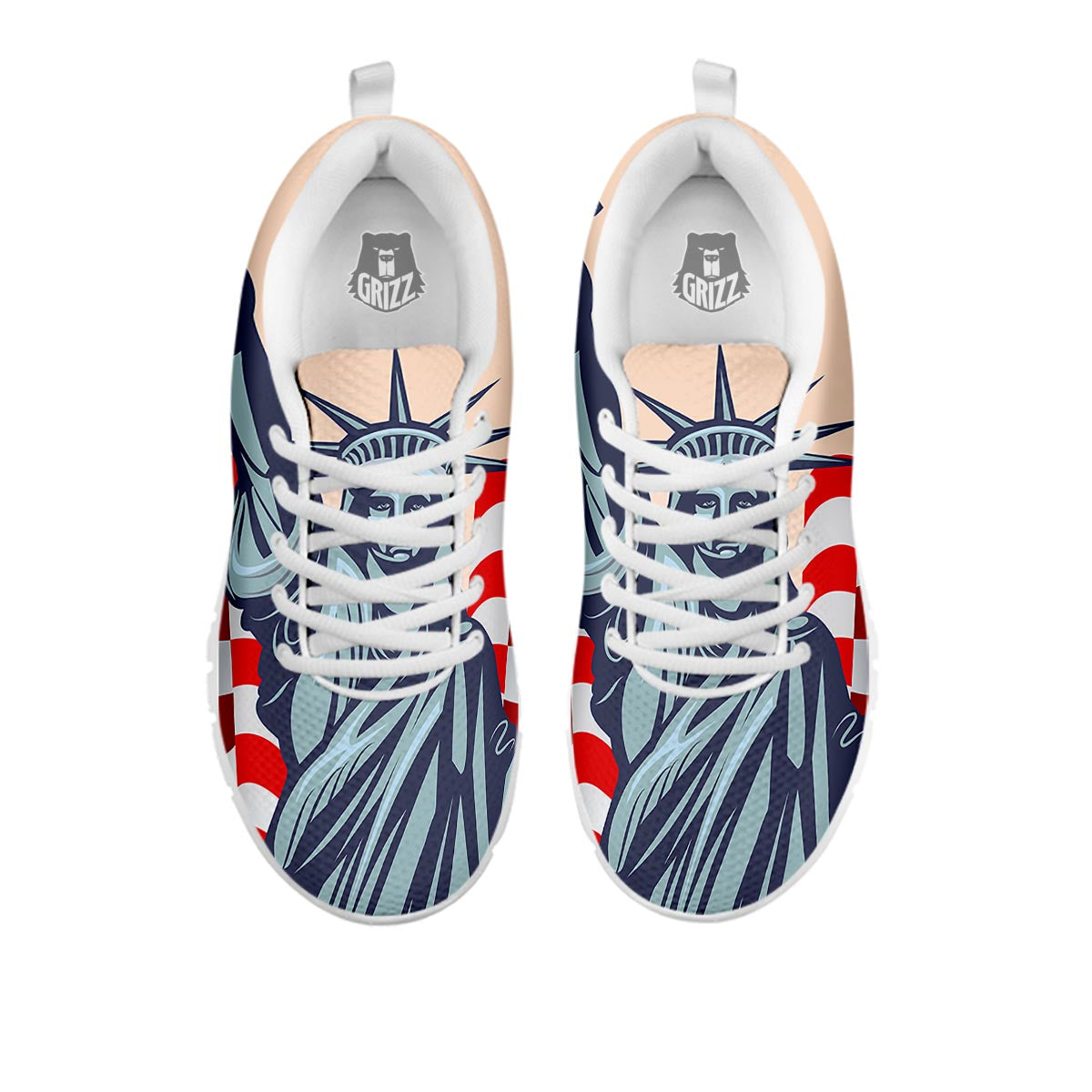 USA Flag Statue of Liberty Print White Sneaker-grizzshop