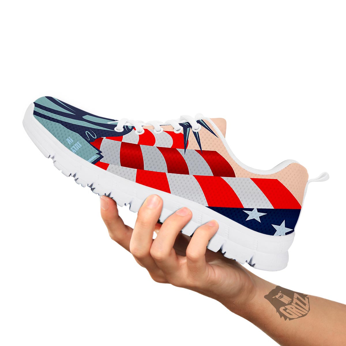 USA Flag Statue of Liberty Print White Sneaker-grizzshop