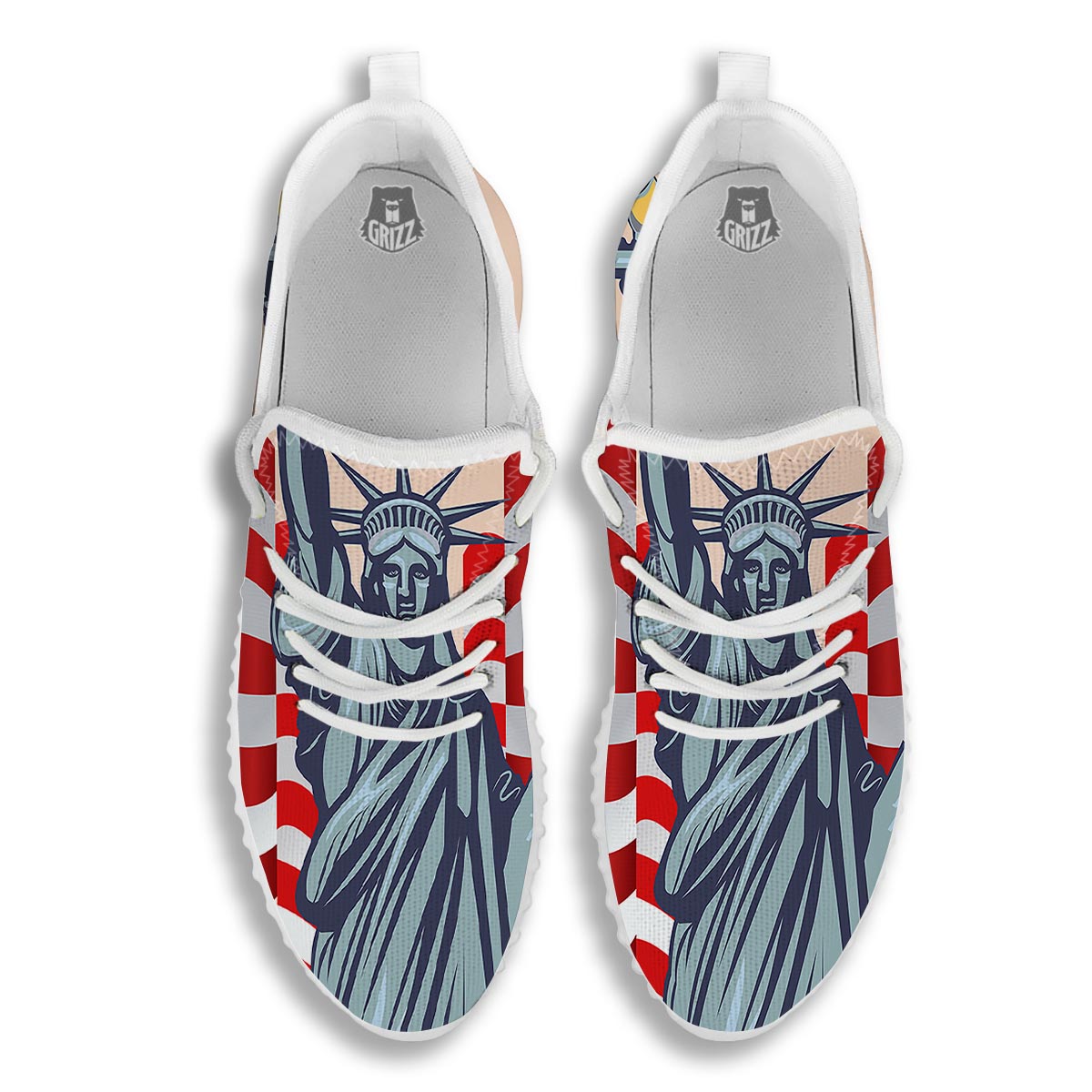 USA Flag Statue of Liberty Print White Walking Shoes-grizzshop