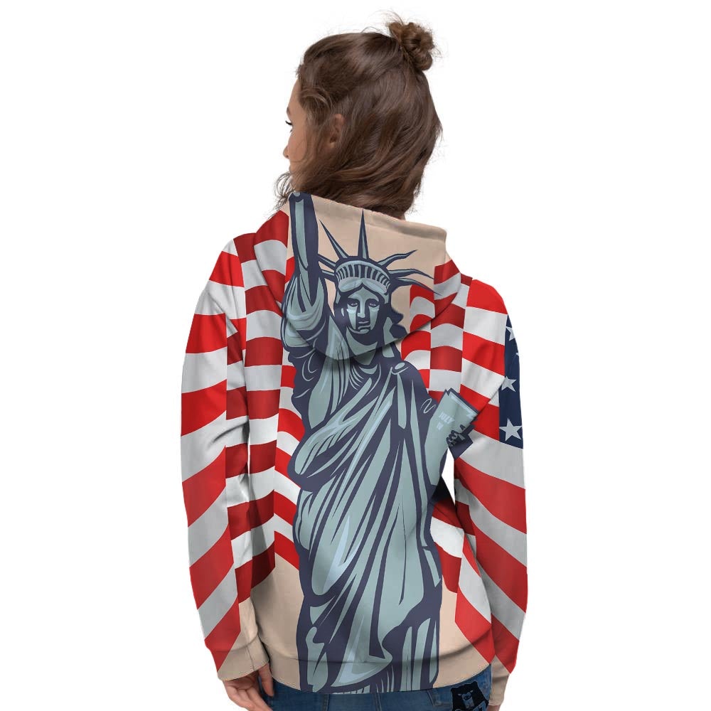 USA Flag Statue of Liberty Print Women's Hoodie-grizzshop