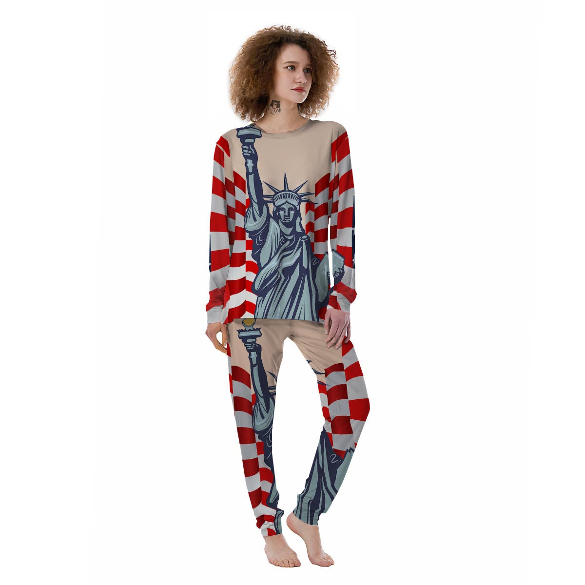 USA Flag Statue of Liberty Print Women's Pajamas-grizzshop