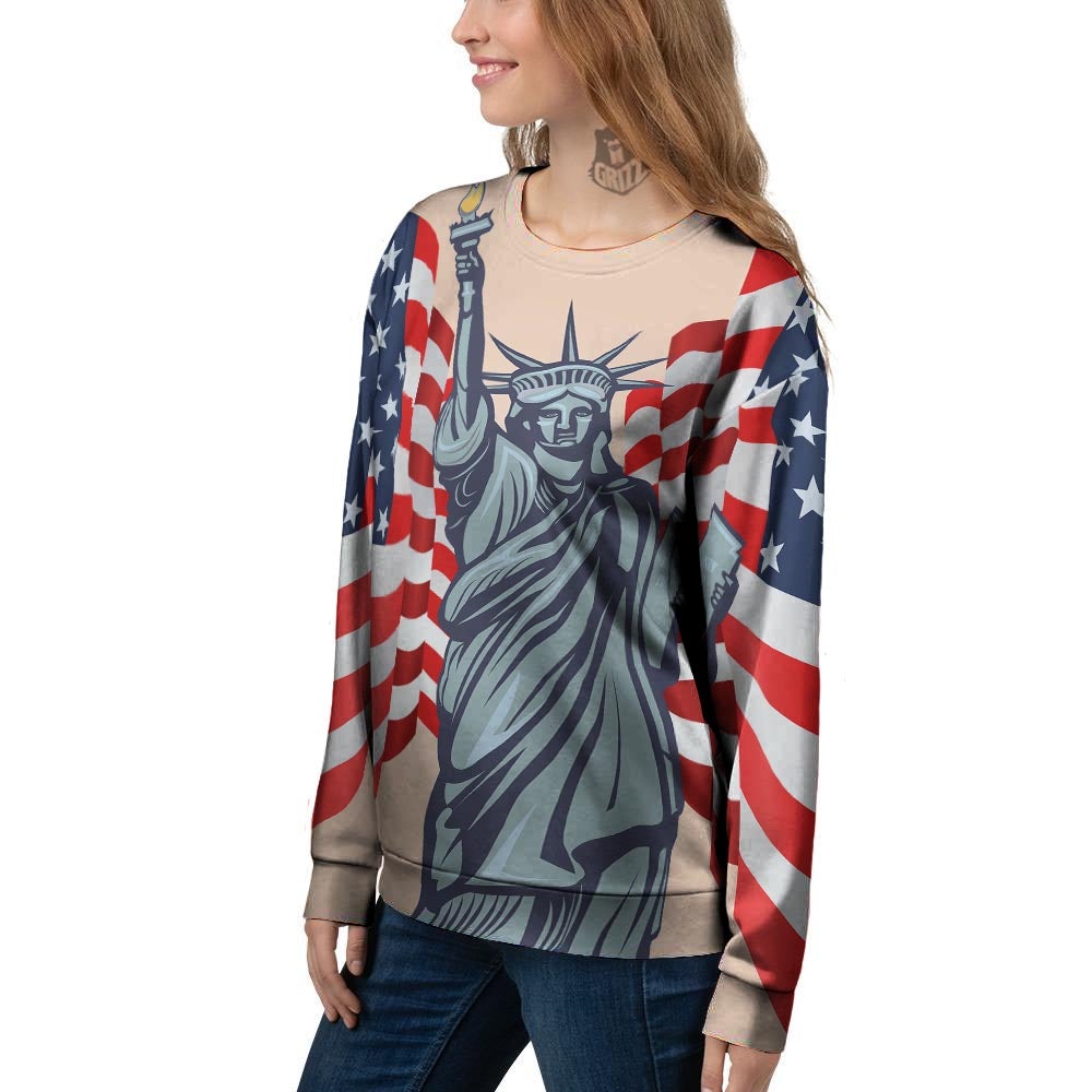 USA Flag Statue of Liberty Print Women's Sweatshirt-grizzshop