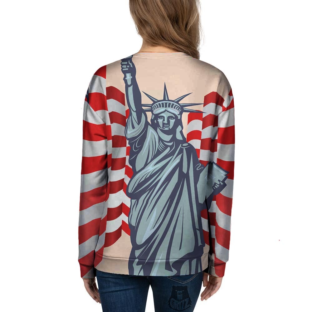 USA Flag Statue of Liberty Print Women's Sweatshirt-grizzshop