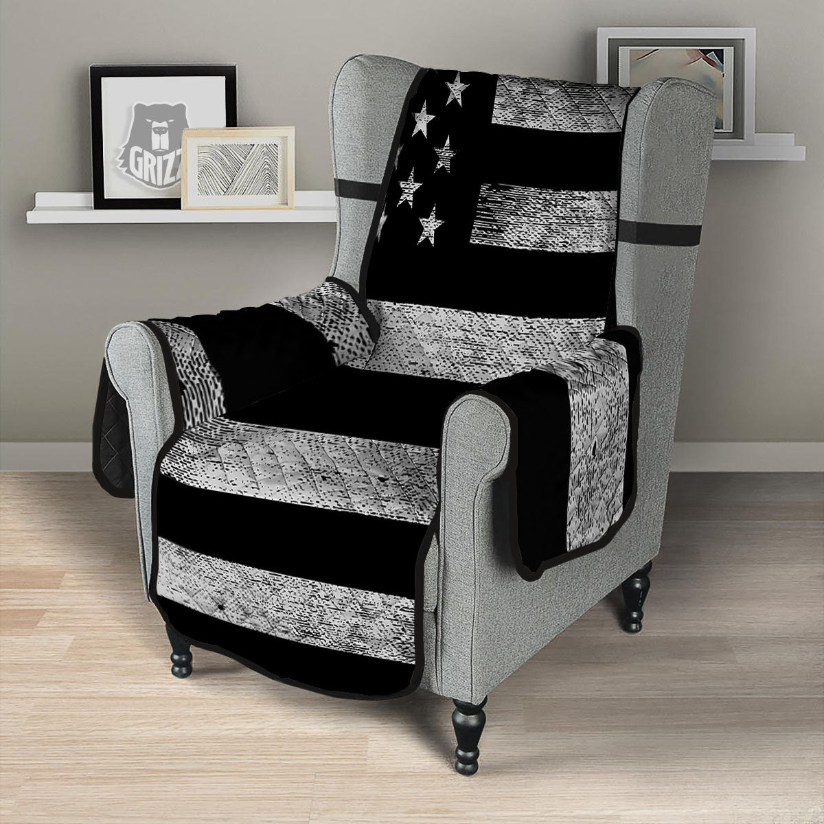 USA Flag White And Black Print Armchair Protector-grizzshop