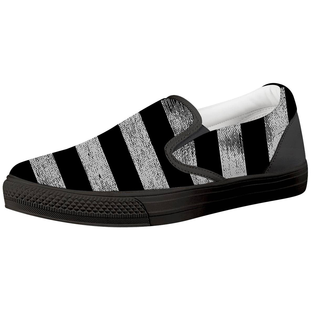 USA Flag White And Black Print Black Slip On Shoes-grizzshop