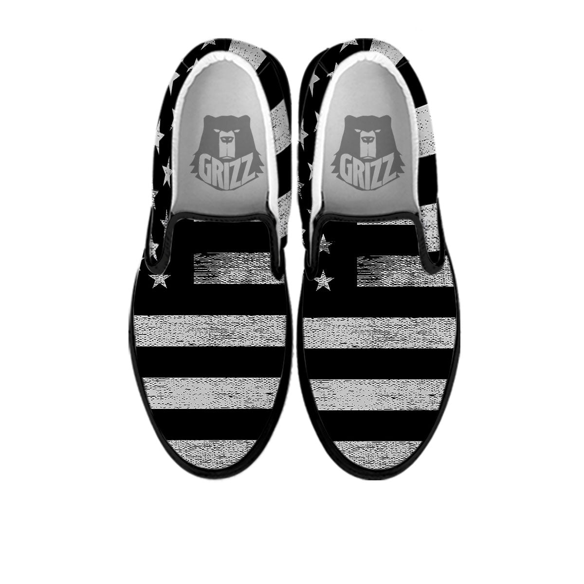 USA Flag White And Black Print Black Slip On Shoes-grizzshop