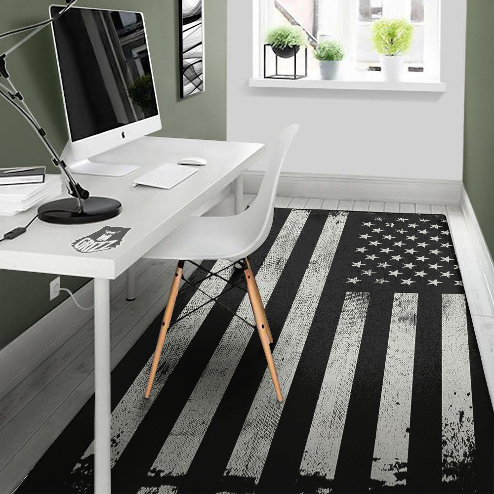 USA Flag White And Black Print Floor Mat-grizzshop