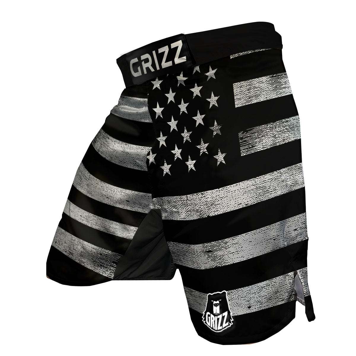 USA Flag White And Black Print MMA Shorts-grizzshop