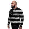 USA Flag White And Black Print Men's Bomber Jacket-grizzshop