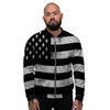 USA Flag White And Black Print Men's Bomber Jacket-grizzshop