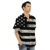 USA Flag White And Black Print Men's Hawaiian Shirt-grizzshop