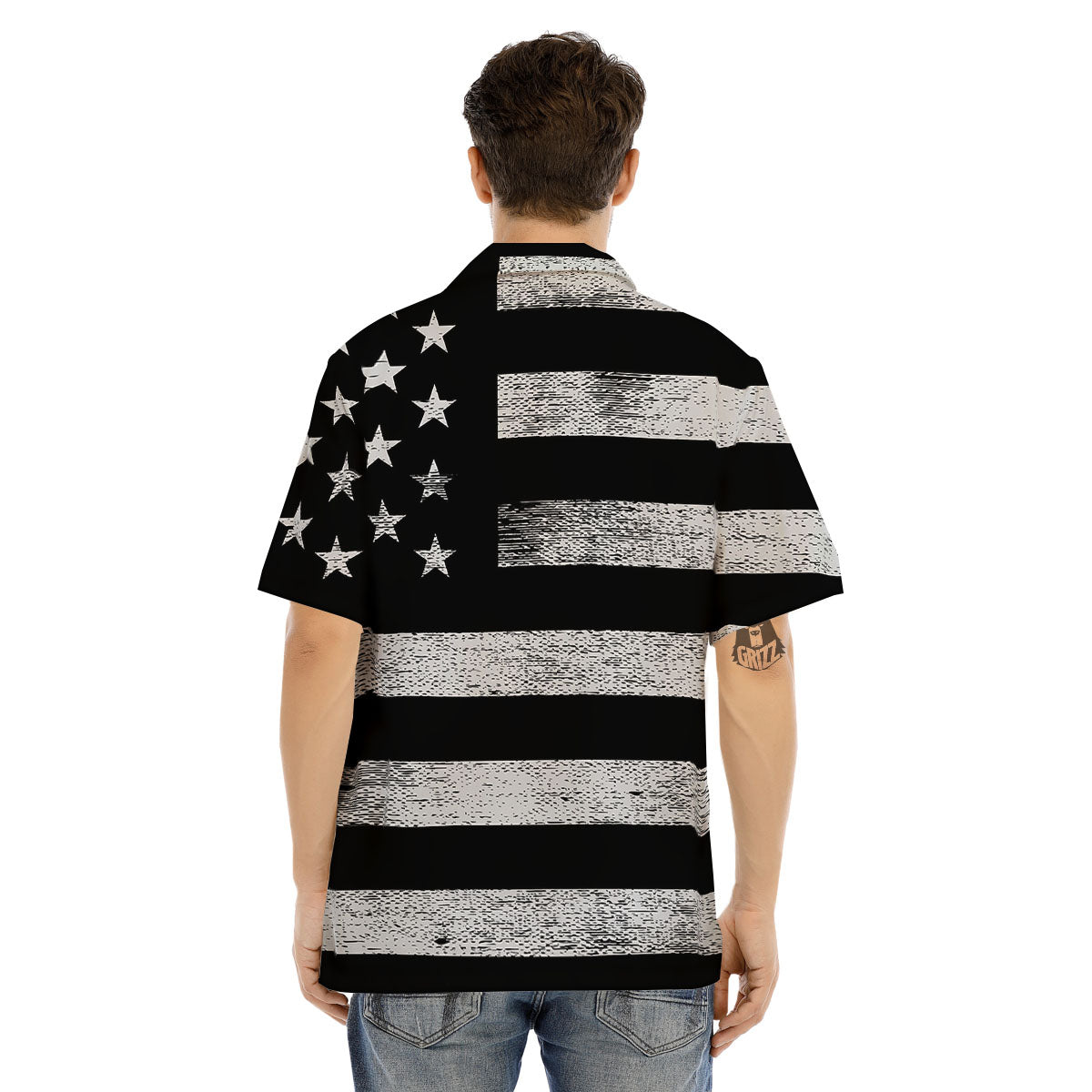 USA Flag White And Black Print Men's Hawaiian Shirt-grizzshop