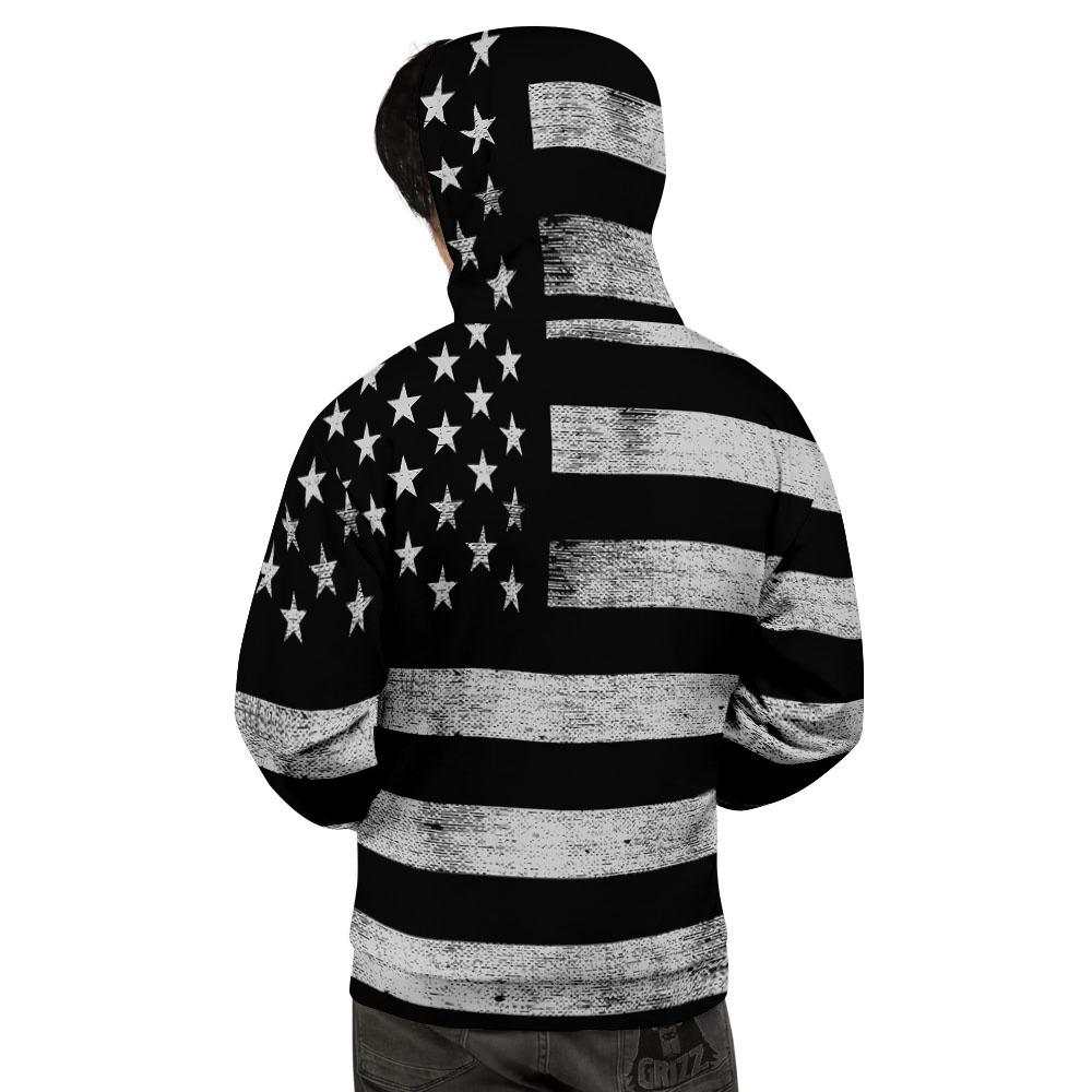 USA Flag White And Black Print Men's Hoodie-grizzshop