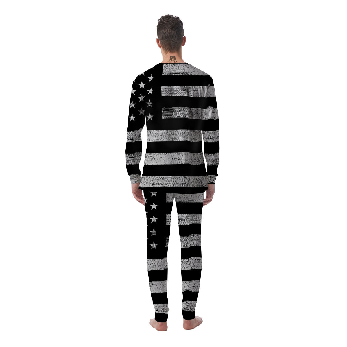 USA Flag White And Black Print Men's Pajamas-grizzshop