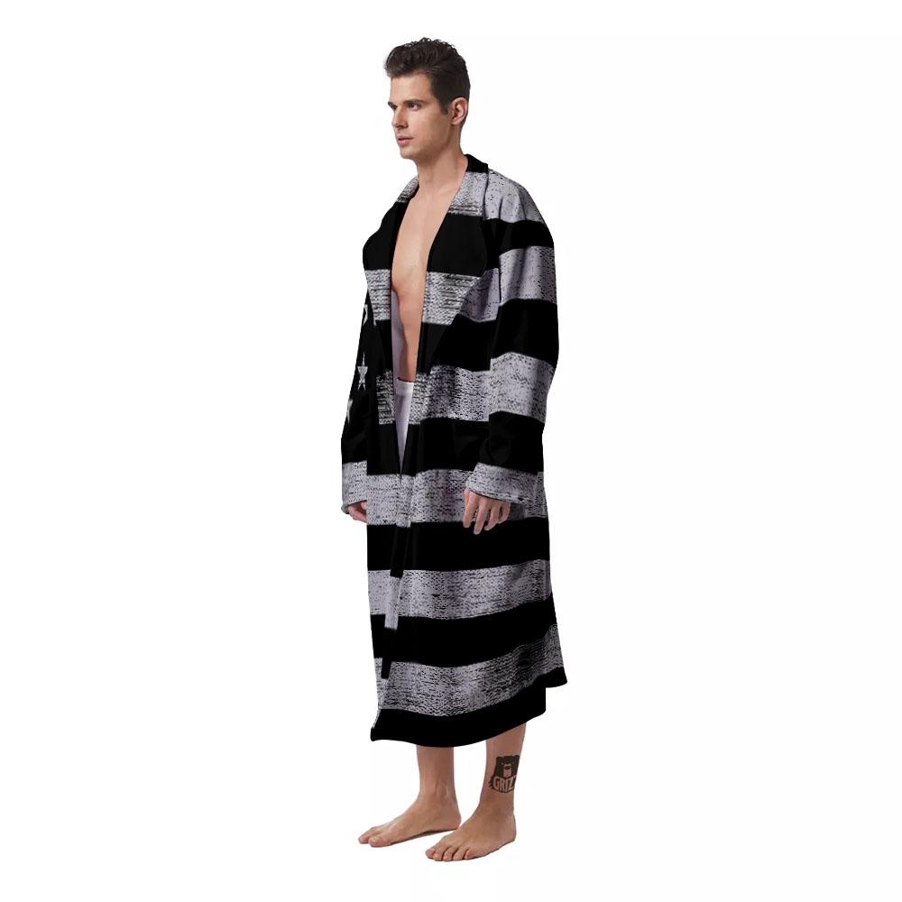 USA Flag White And Black Print Men's Robe-grizzshop