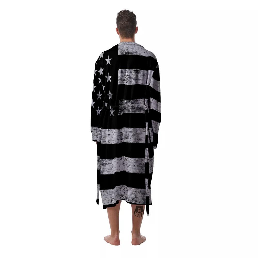 USA Flag White And Black Print Men's Robe-grizzshop