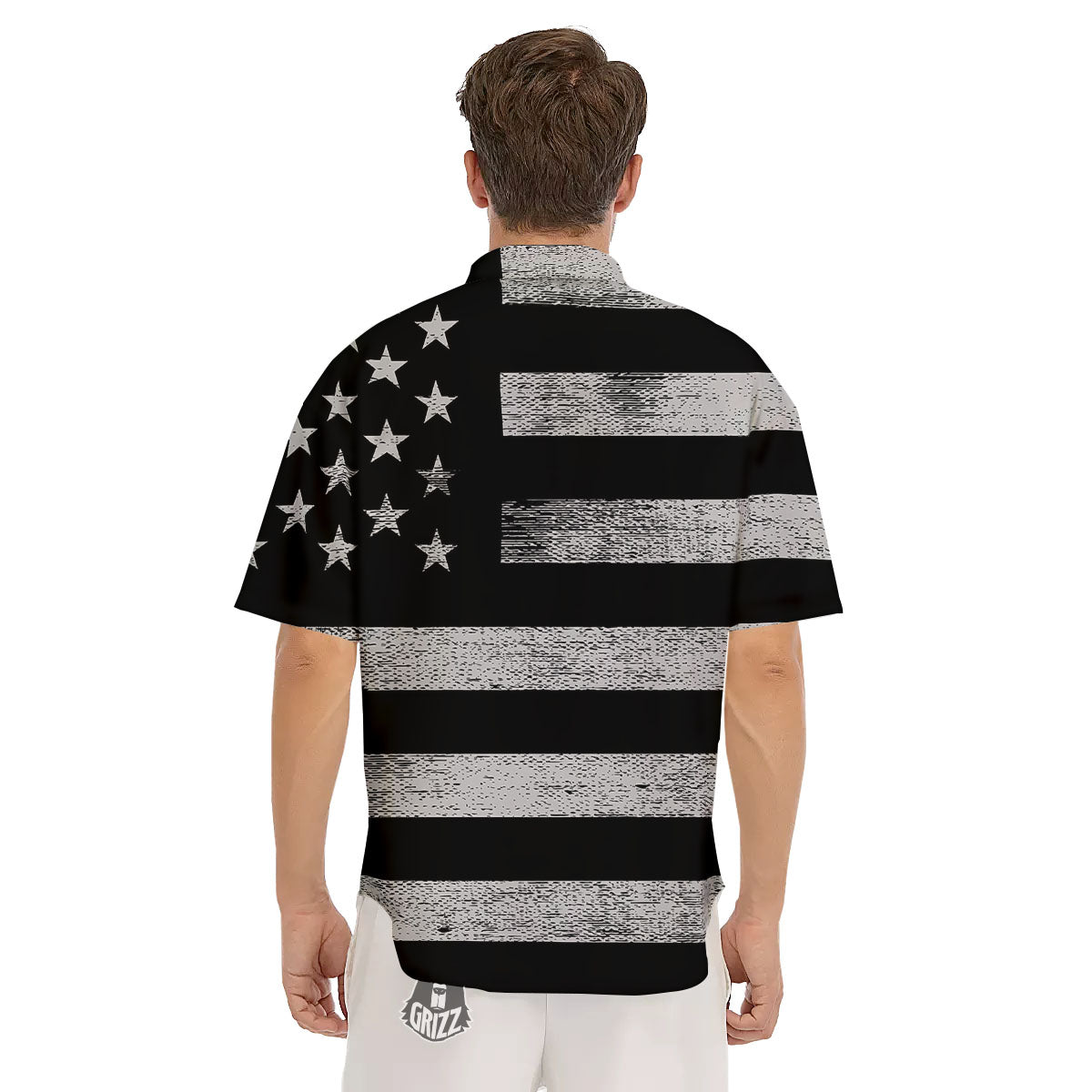 USA Flag White And Black Print Men's Short Sleeve Shirts-grizzshop