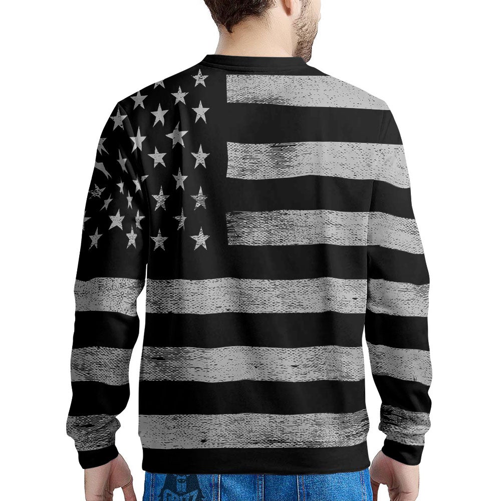 USA Flag White And Black Print Men's Sweatshirt-grizzshop