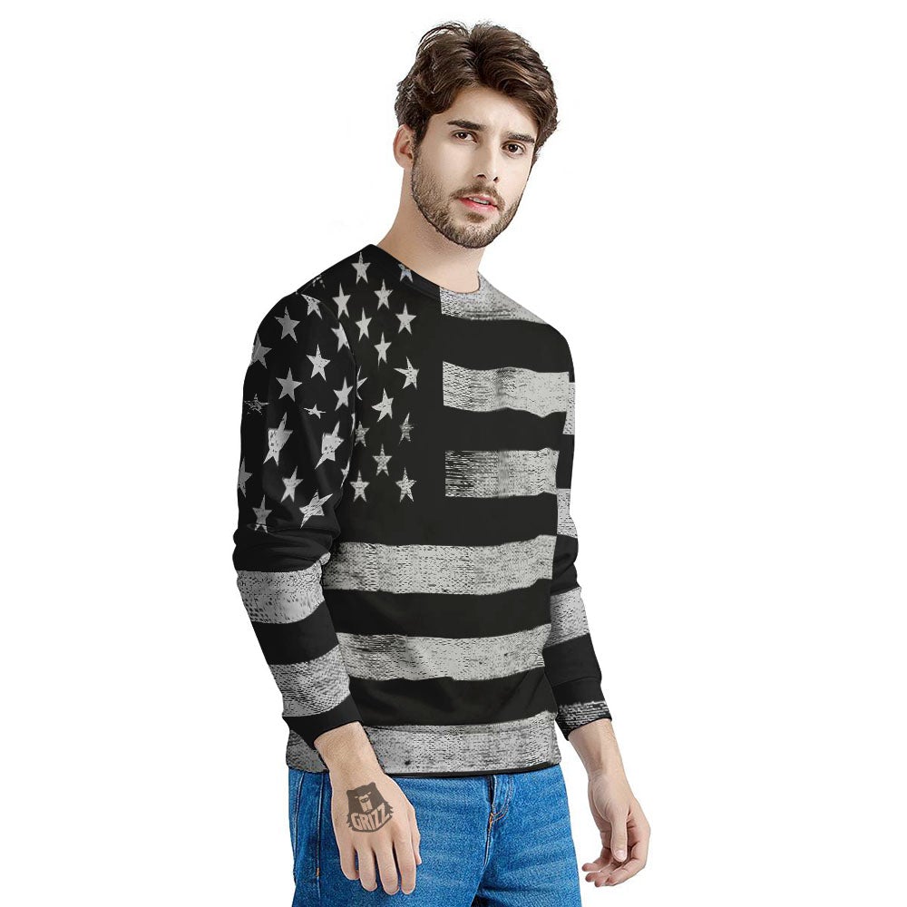 USA Flag White And Black Print Men's Sweatshirt-grizzshop