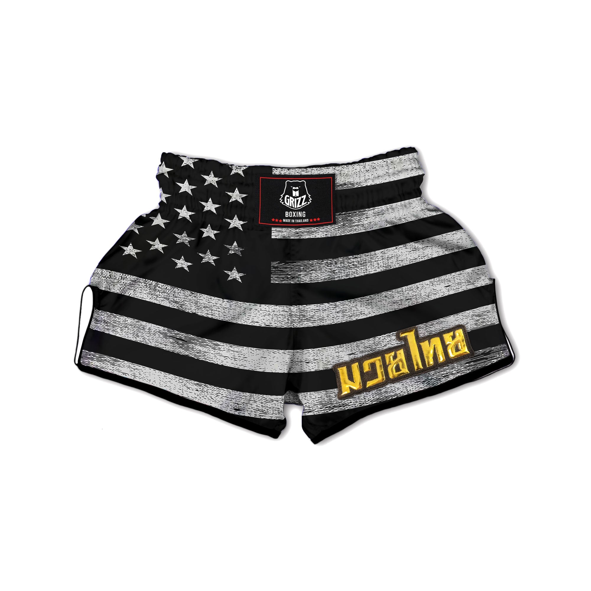 USA Flag White And Black Print Muay Thai Boxing Shorts-grizzshop