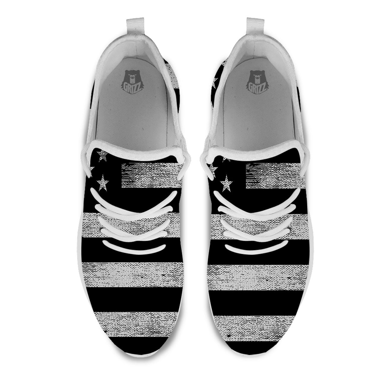 USA Flag White And Black Print White Athletic Shoes-grizzshop