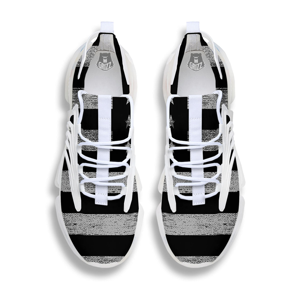 USA Flag White And Black Print White Gym Shoes-grizzshop