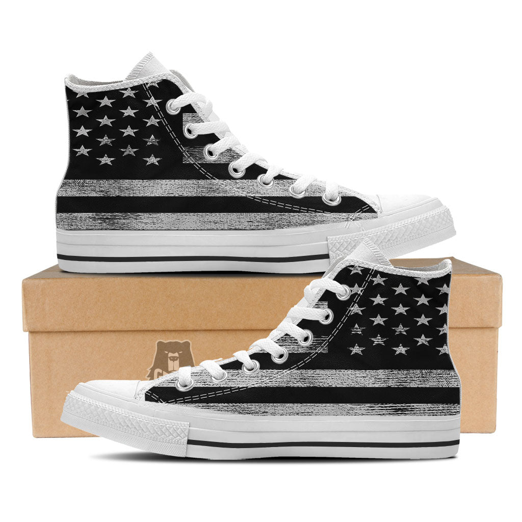 USA Flag White And Black Print White High Top Shoes-grizzshop