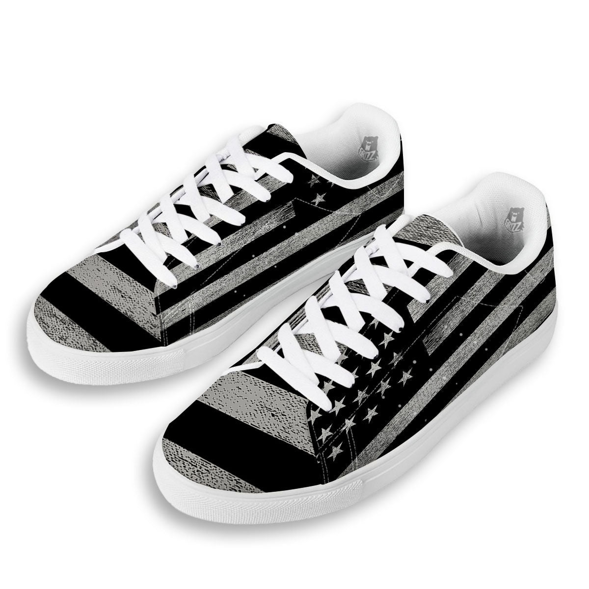 USA Flag White And Black Print White Low Top Sneakers-grizzshop