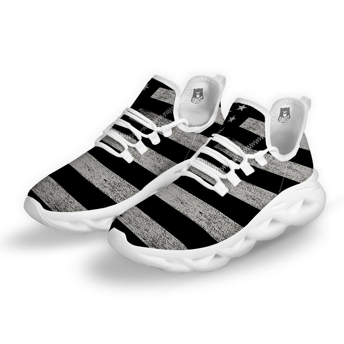 USA Flag White And Black Print White Running Shoes-grizzshop