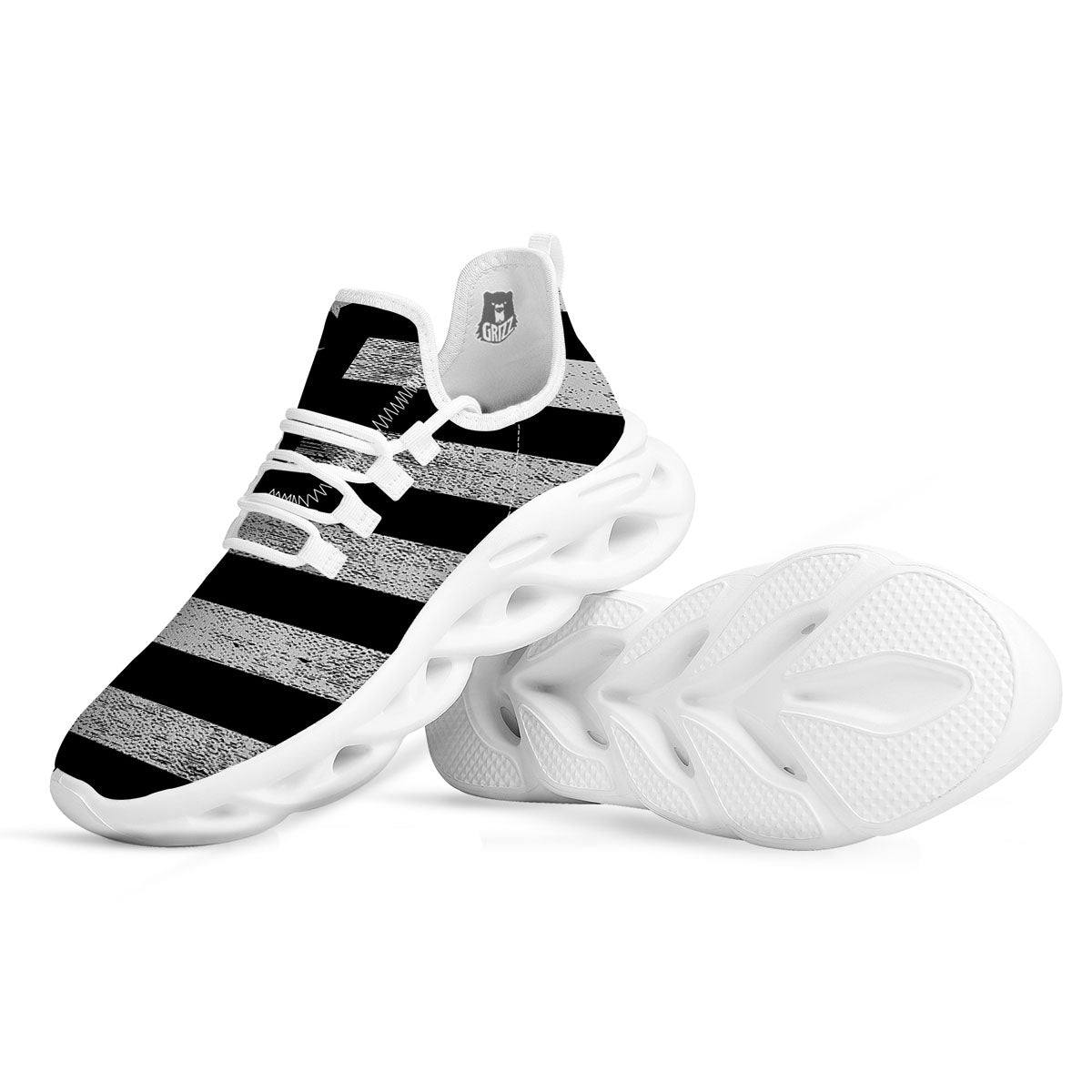 USA Flag White And Black Print White Running Shoes-grizzshop