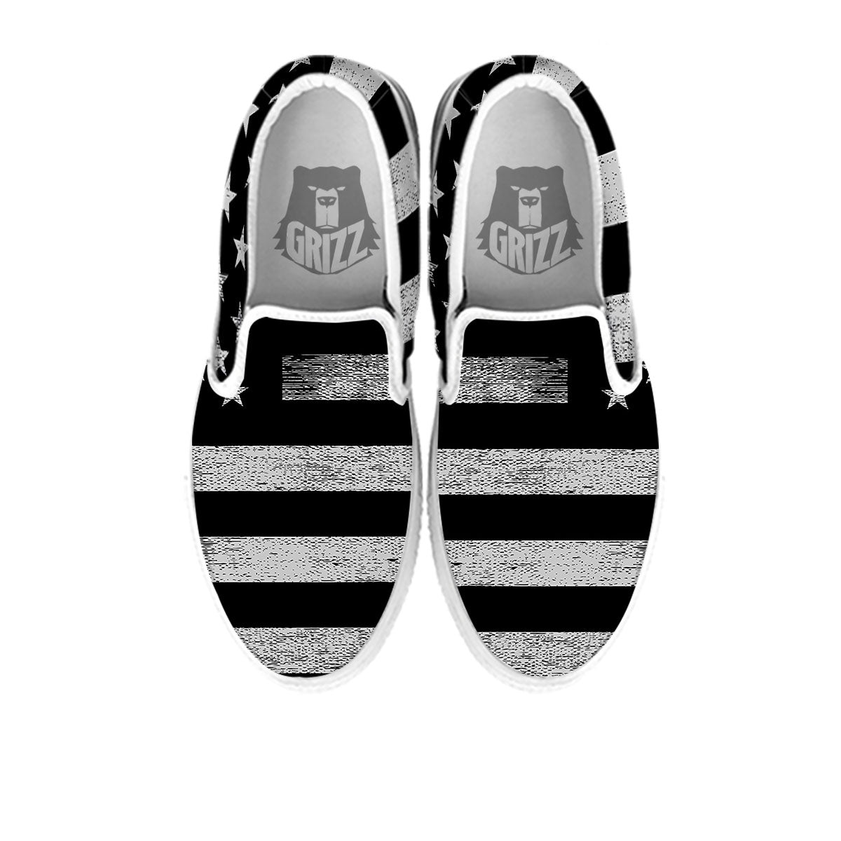 USA Flag White And Black Print White Slip On Shoes-grizzshop