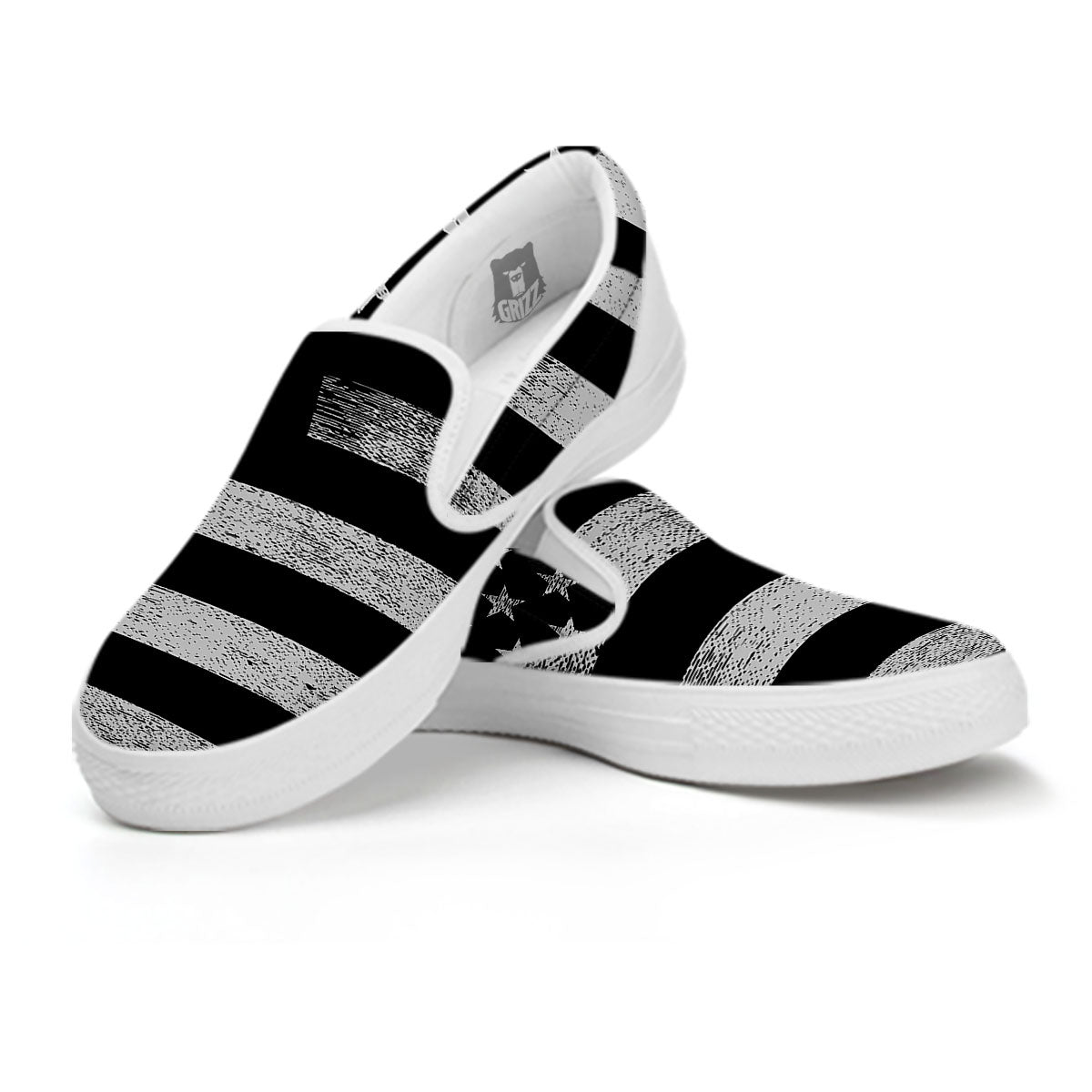 USA Flag White And Black Print White Slip On Shoes-grizzshop