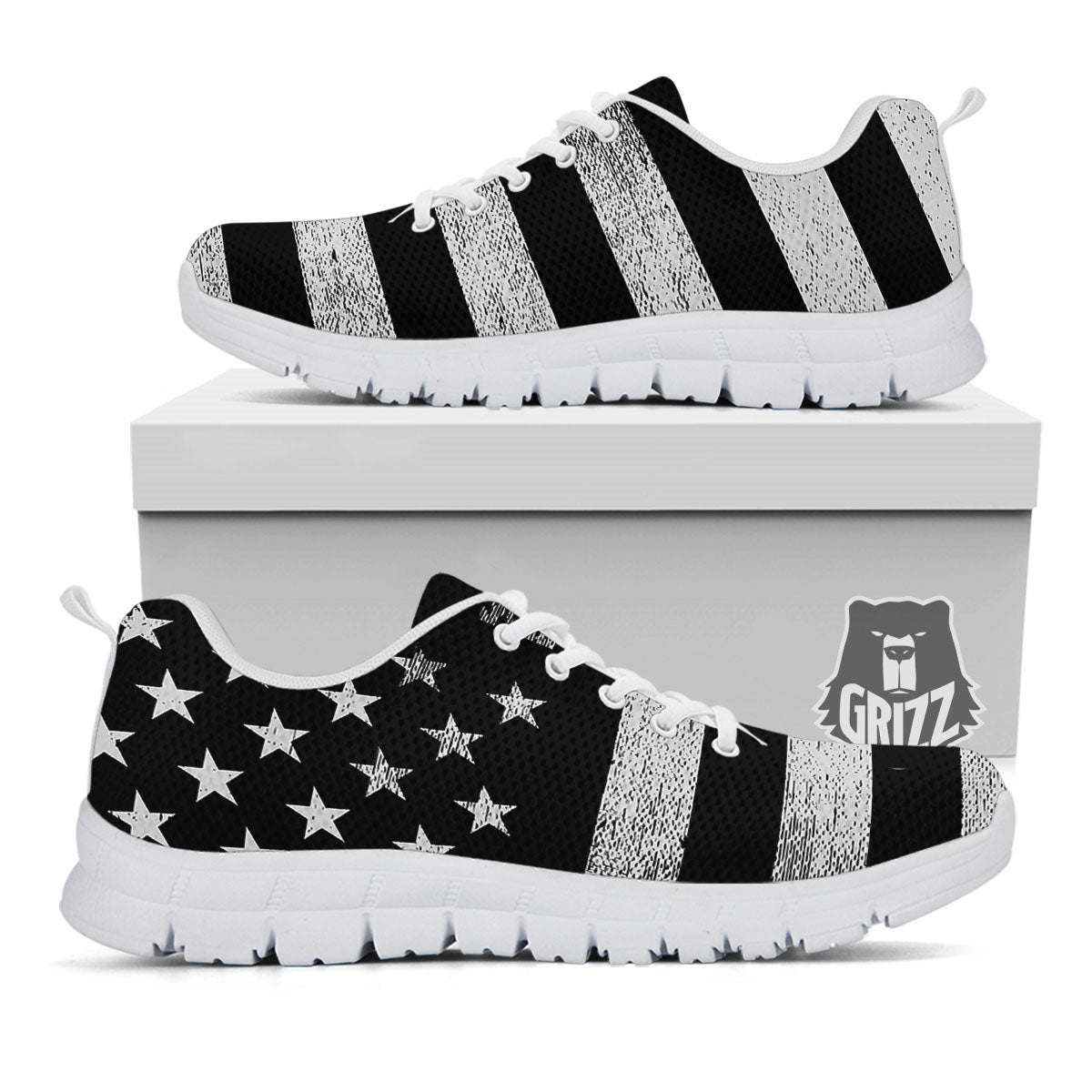 USA Flag White And Black Print White Sneaker-grizzshop