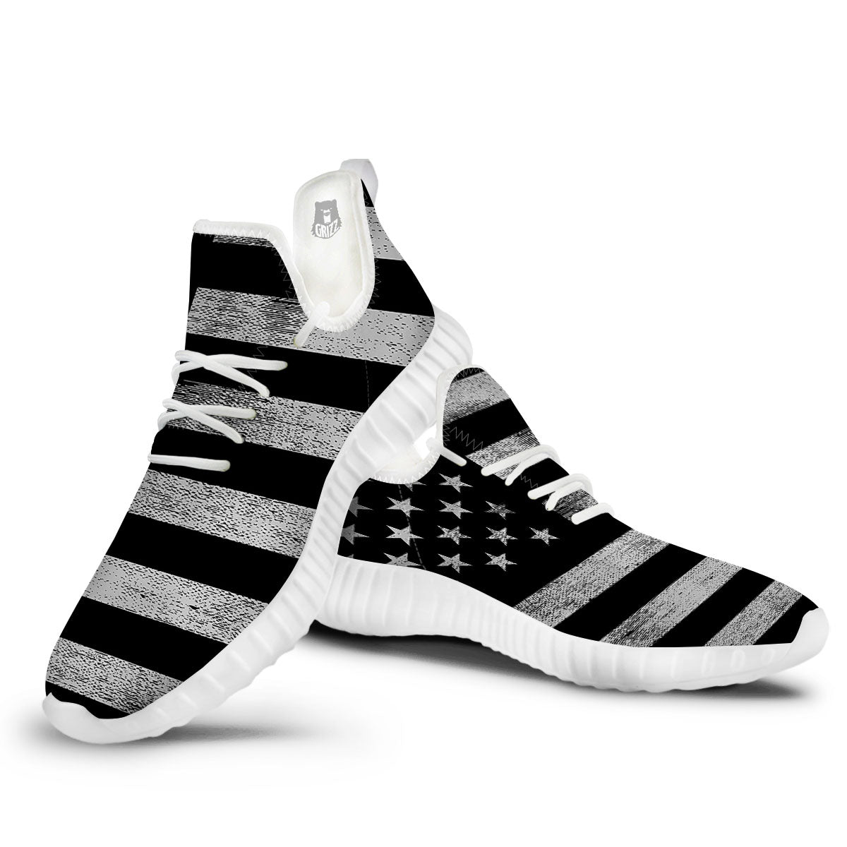 USA Flag White And Black Print White Walking Shoes-grizzshop