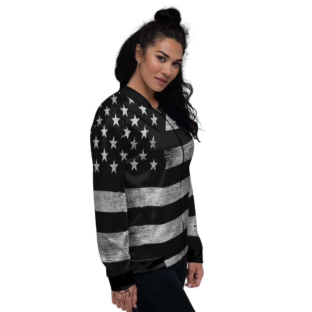 USA Flag White And Black Print Women's Bomber Jacket-grizzshop