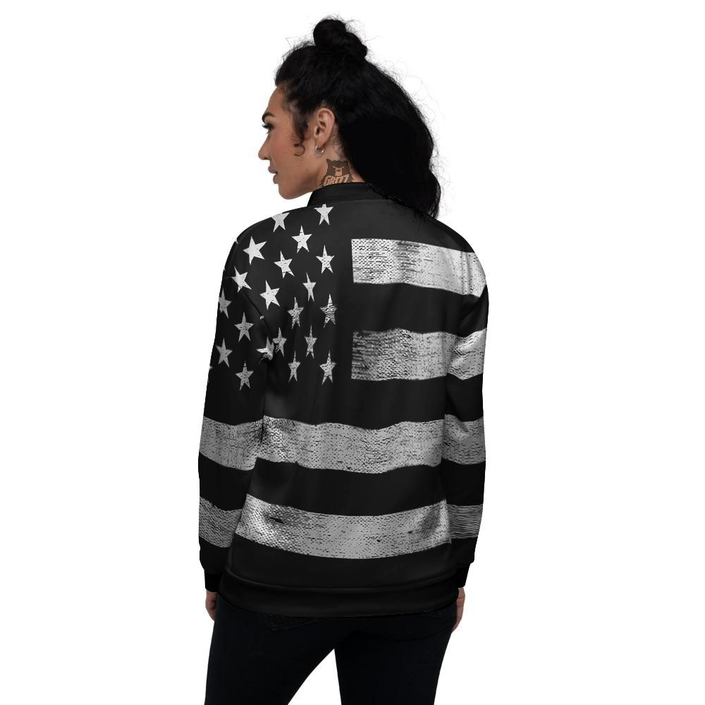 USA Flag White And Black Print Women's Bomber Jacket-grizzshop