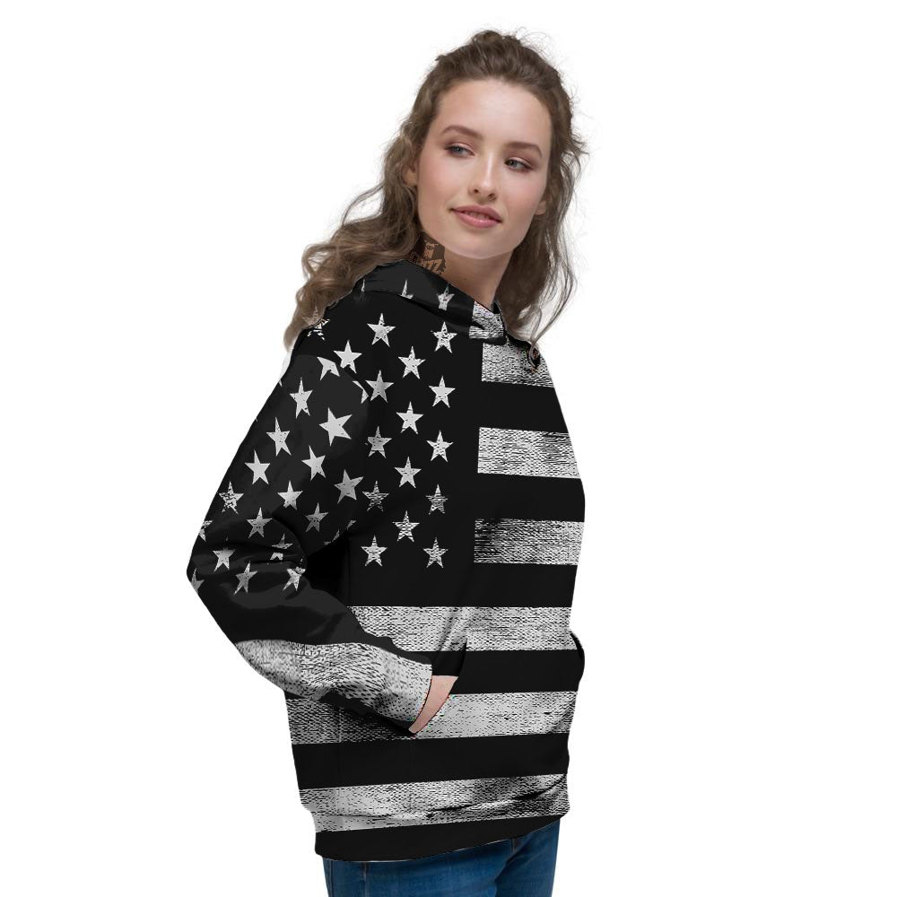 USA Flag White And Black Print Women's Hoodie-grizzshop