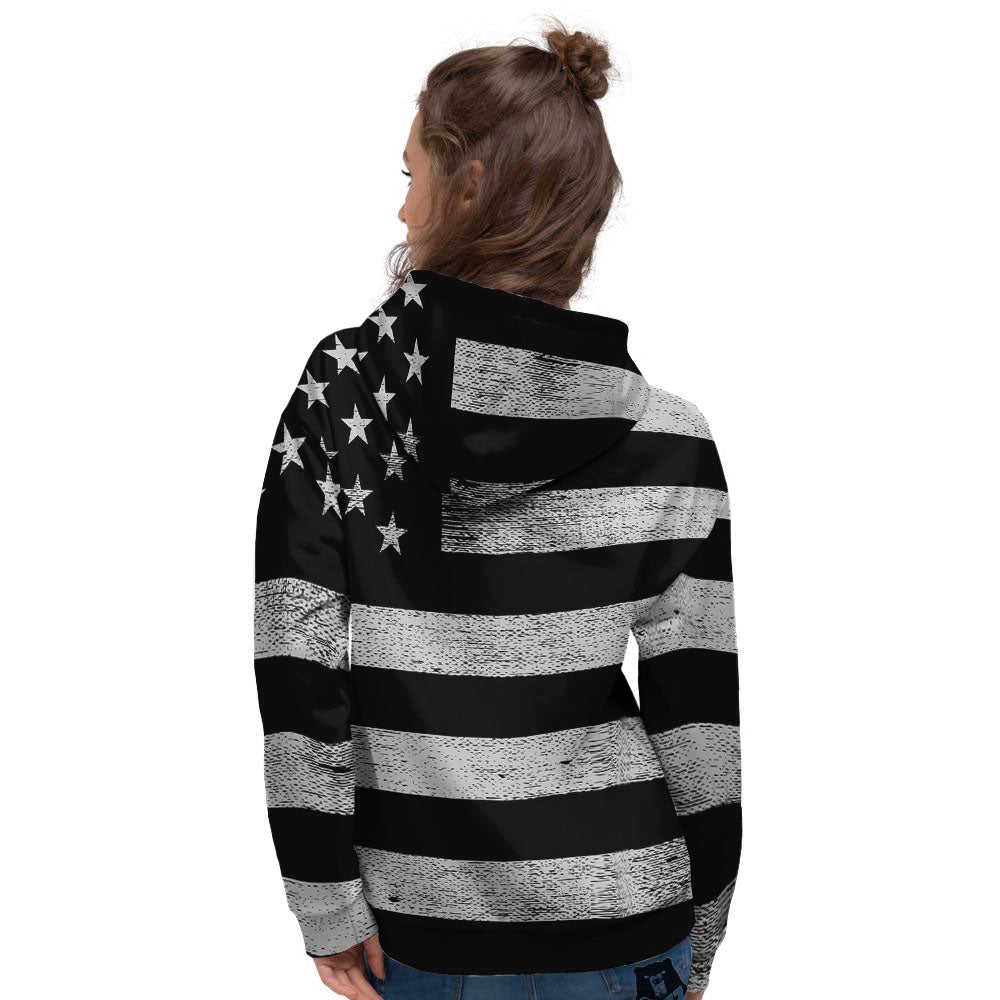 USA Flag White And Black Print Women's Hoodie-grizzshop