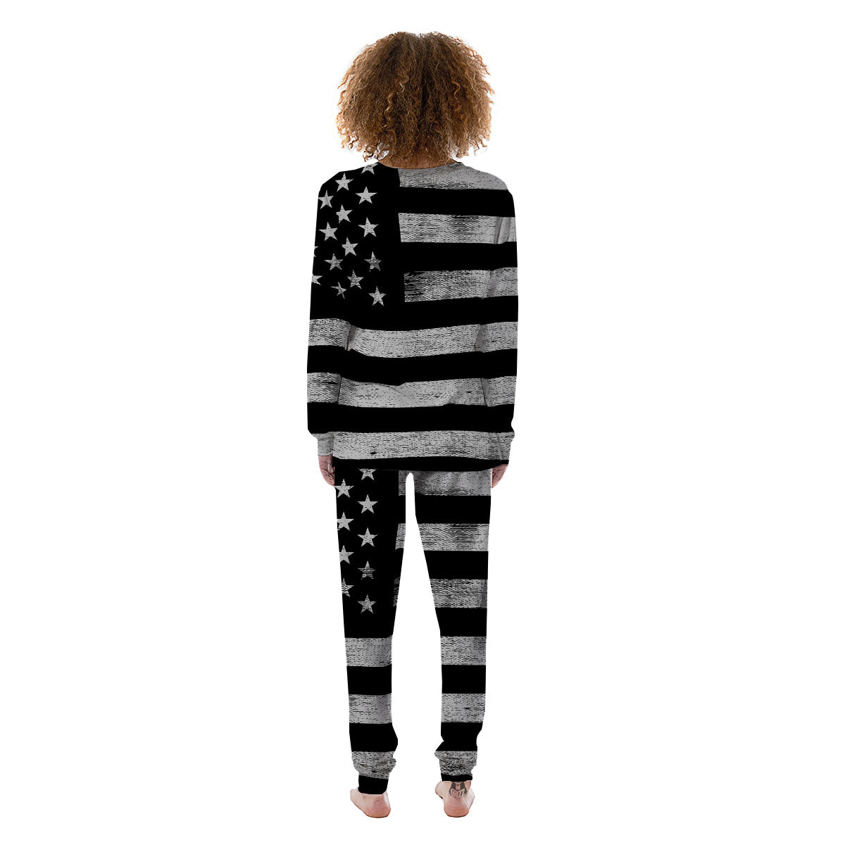 USA Flag White And Black Print Women's Pajamas-grizzshop