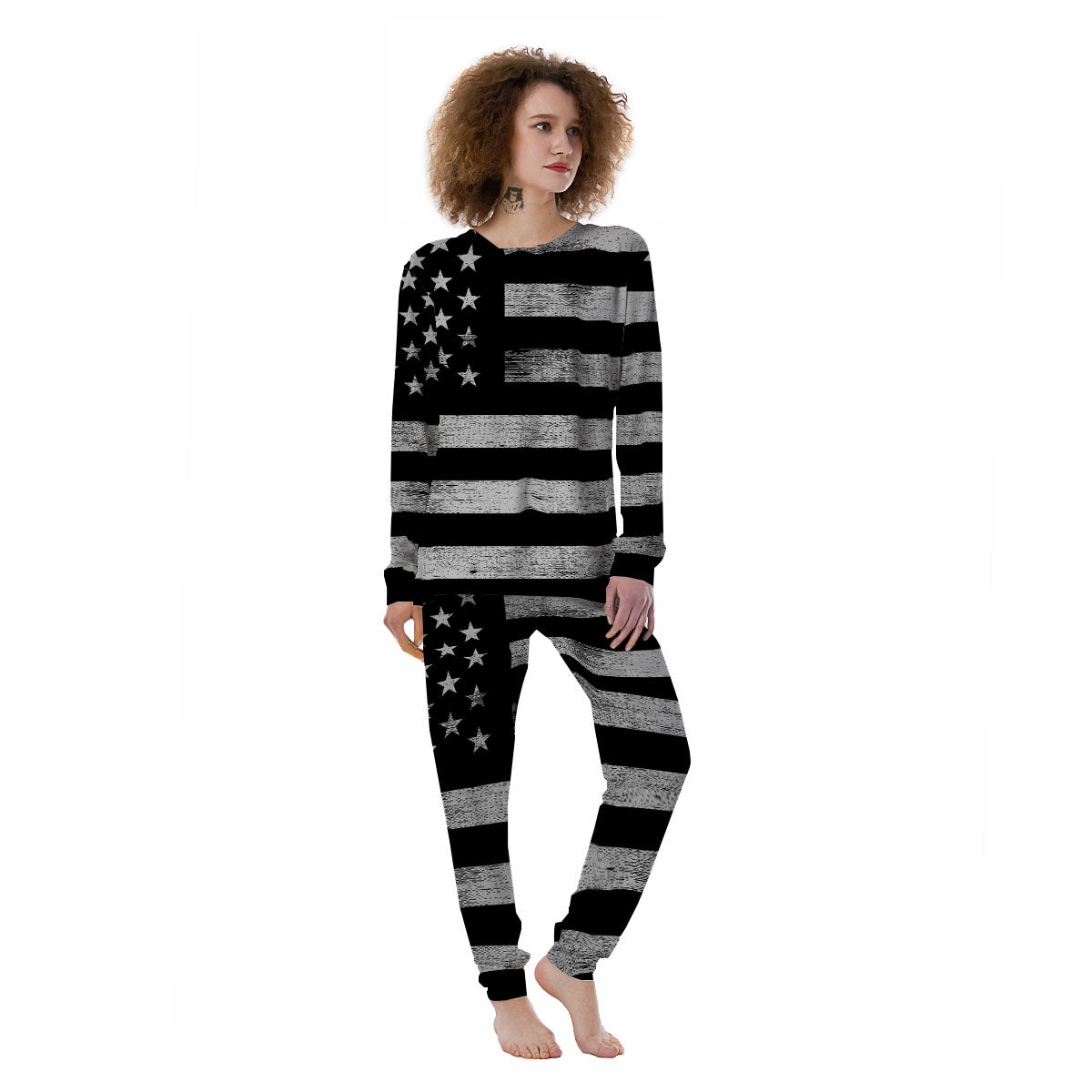 USA Flag White And Black Print Women's Pajamas-grizzshop